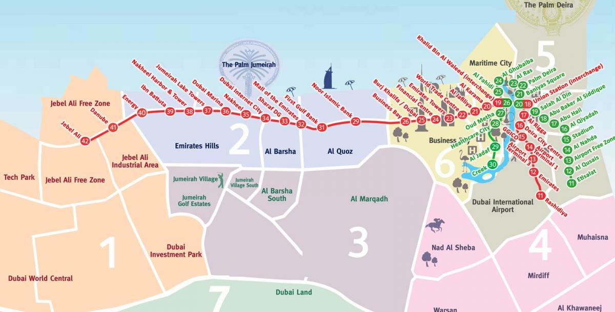 mapa Dubai čtvrtí