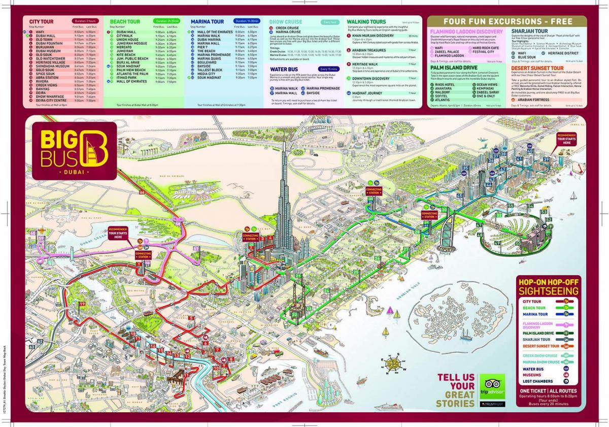 velký červený autobus, Dubaj ukázat mapu
