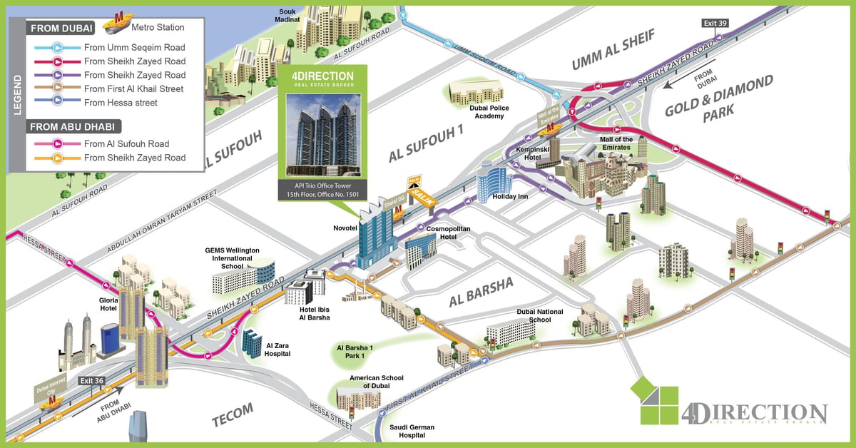mapa Americké školy Dubaj