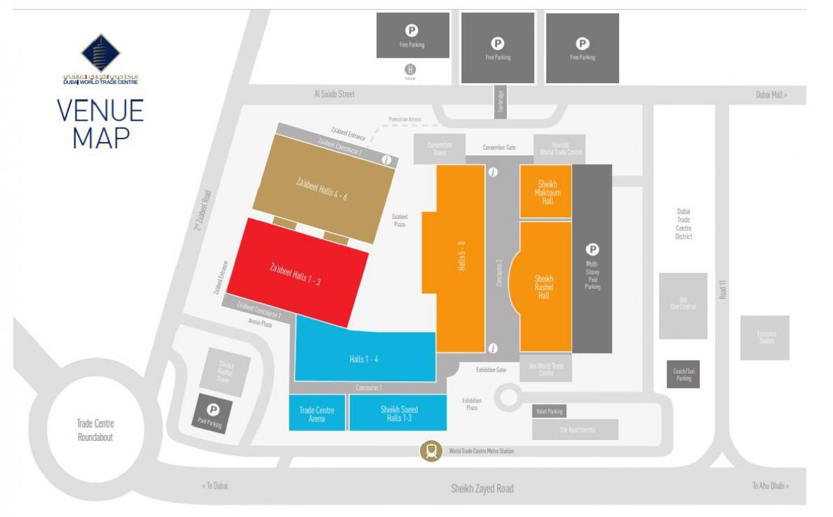 mapa Dubai mall parkoviště