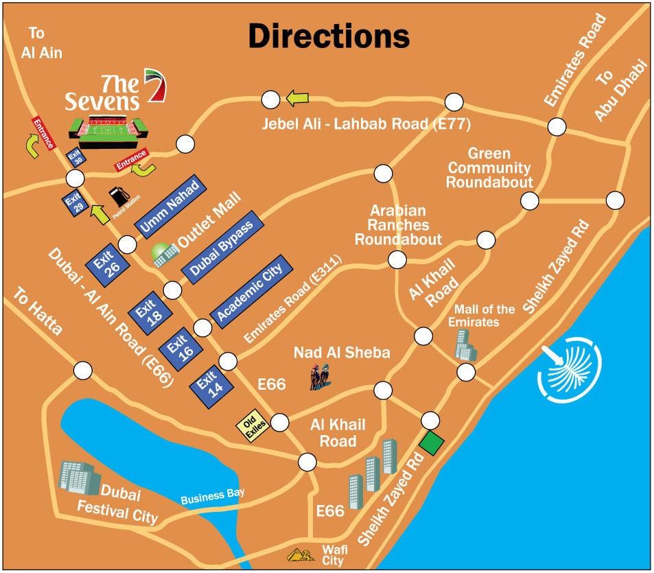 rugby Sevens Dubaj mapa umístění