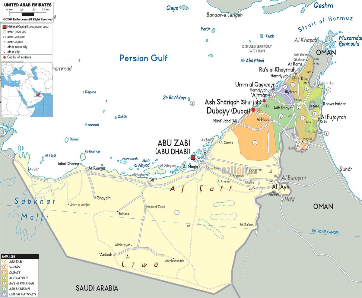 mapa Dubaj, spojené arabské Emiráty