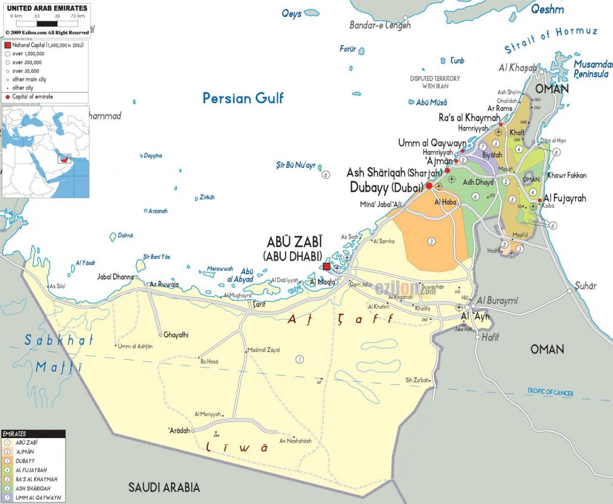 mapa Dubaj, spojené arabské EMIRÁTY