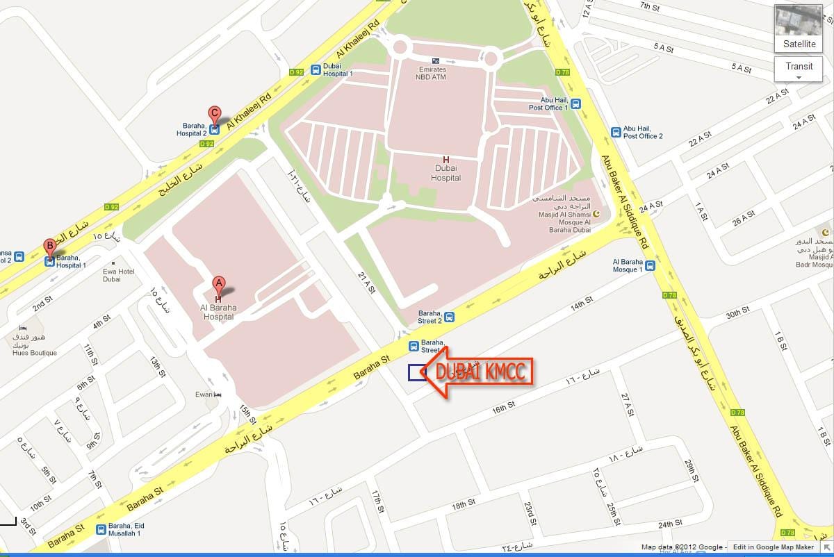 Dubaj mapa umístění nemocnice
