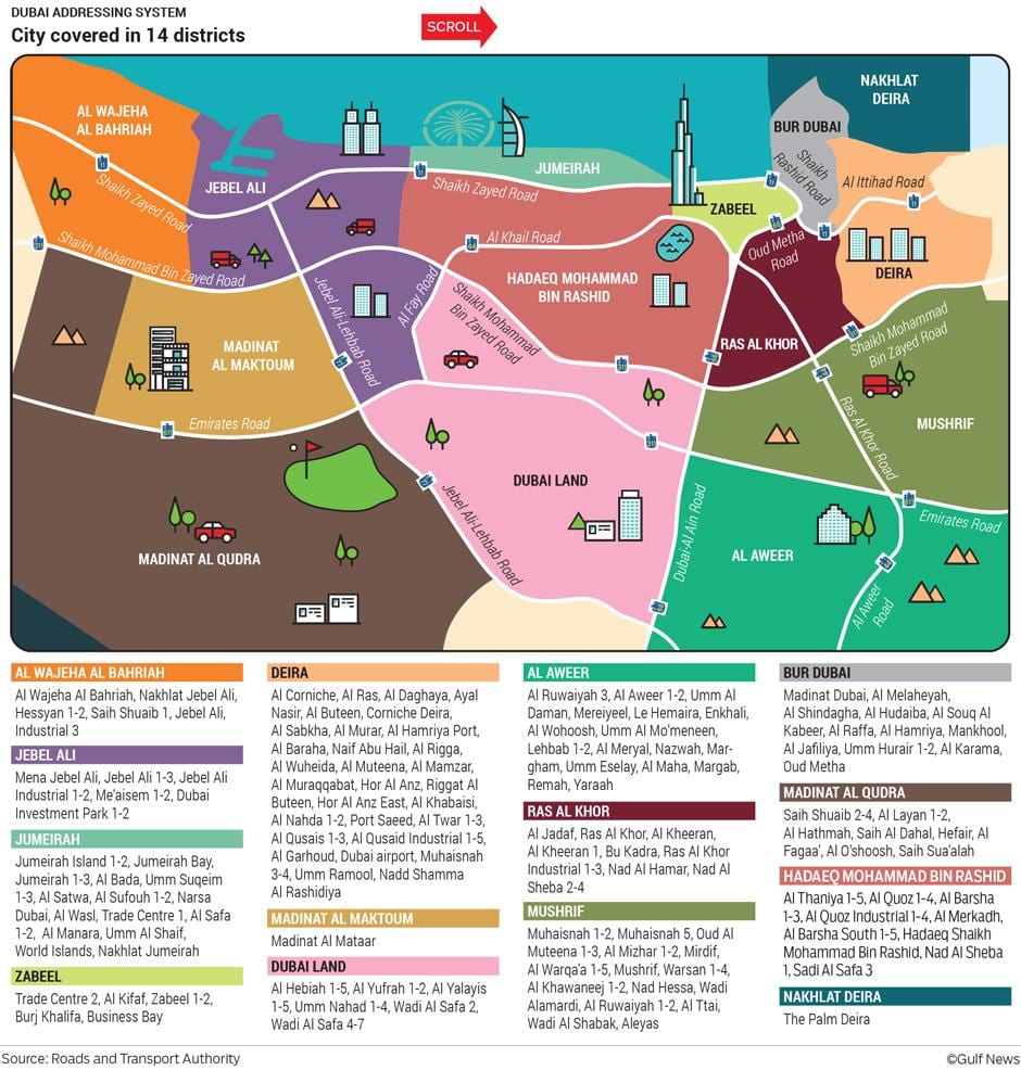 mapa Dubai okresů
