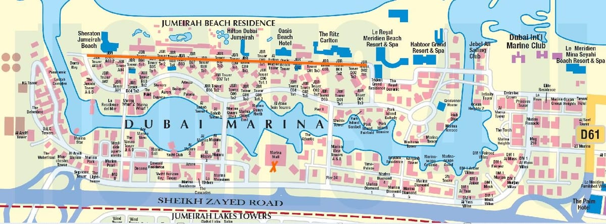 JBR mapa Dubai