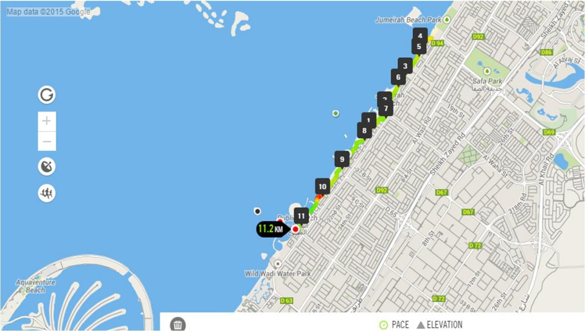 Jumeirah beach running track mapa