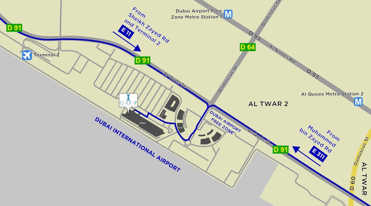 mapa Dubai letiště free zone