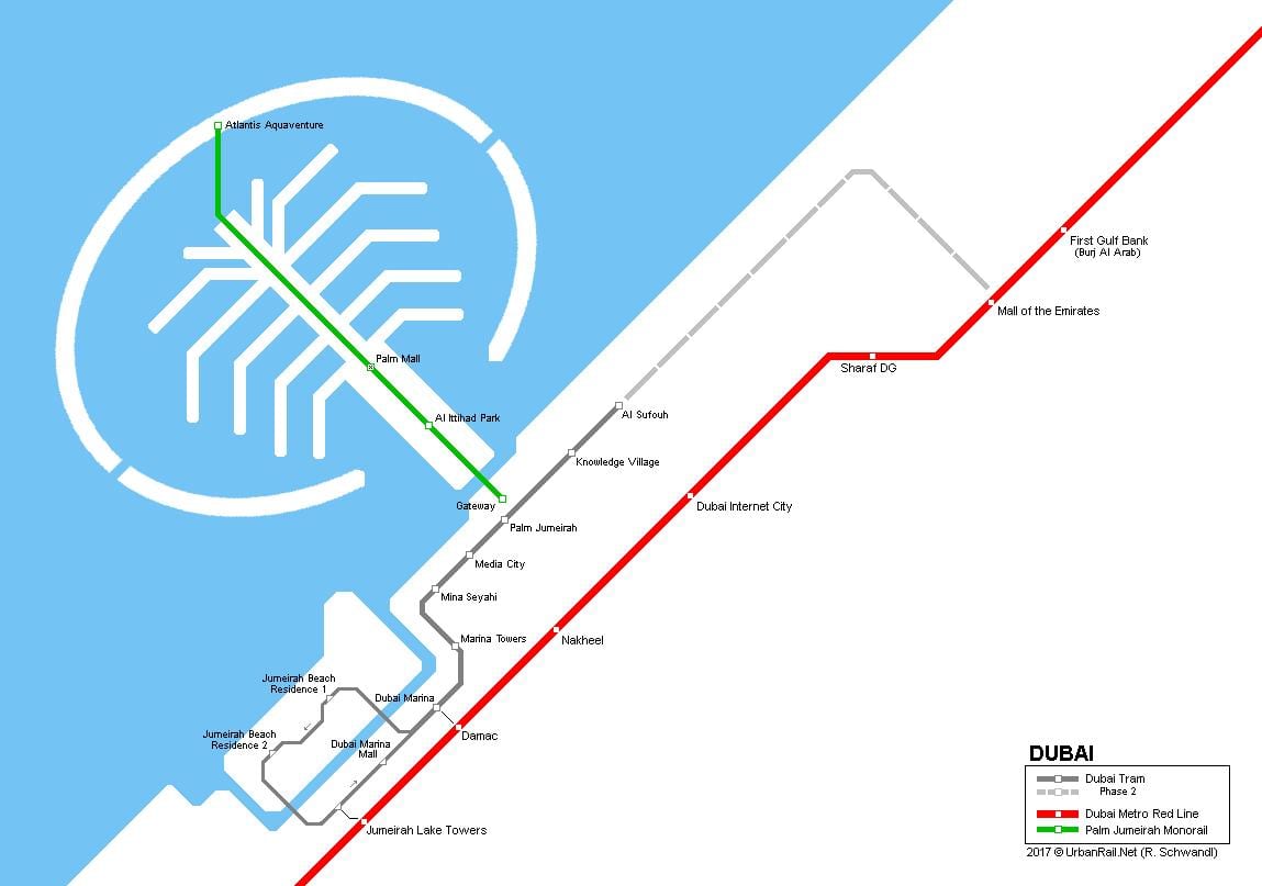 Palm Jumeirah monorail mapě