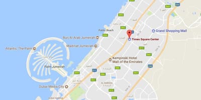 Mapa Náměstí Times square Center v Dubaji